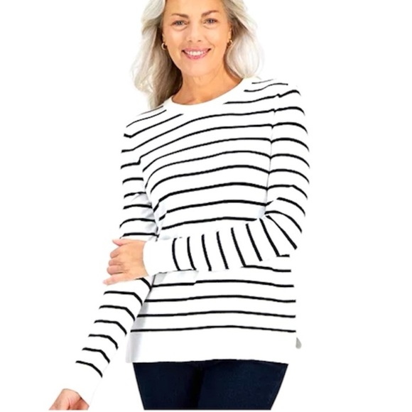 Style & Co. Sweaters - Style & Co Sweater Knit Crewneck Long Sleeve Black White Striped Size XXL NWT